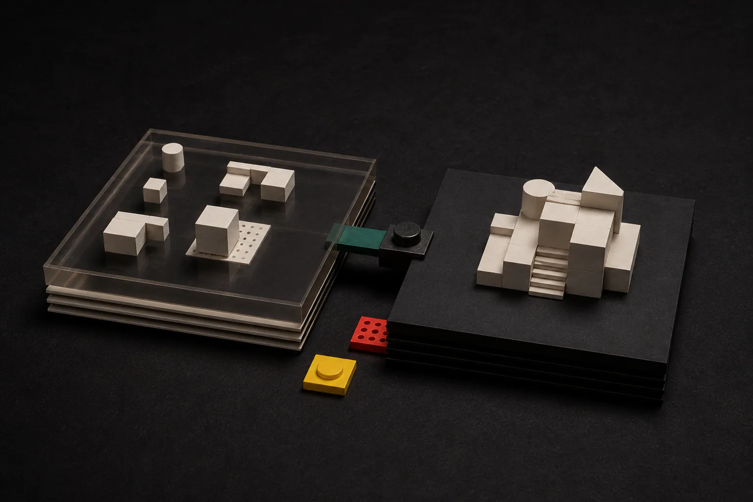 A translucent working-copy platform separated from a stable live-release platform by an approval bridge.